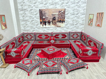 Arabische Majlis Sofa, U förmiges orientalisches Sofa Set, Majlis-Sitzmöbel, Bodenkissen, Türkisches