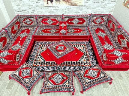 Arabische Majlis Sofa, U förmiges orientalisches Sofa Set, Majlis-Sitzmöbel, Bodenkissen, Türkisches
