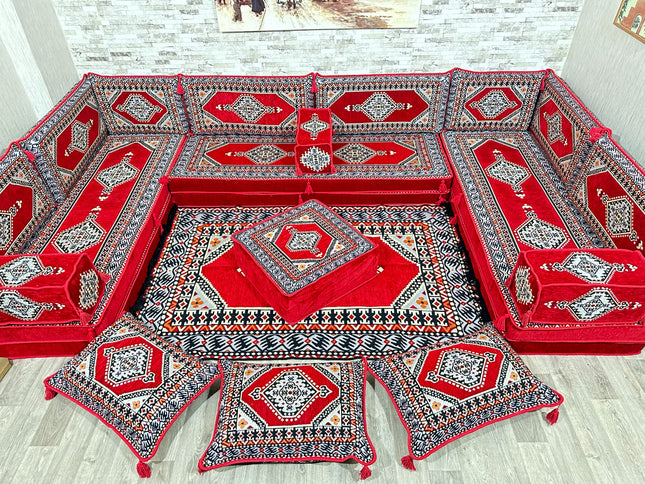 Arabische Majlis Sofa, U förmiges orientalisches Sofa Set, Majlis-Sitzmöbel, Bodenkissen, Türkisches