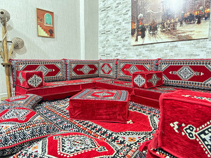 Arabische Majlis Sofa, U förmiges orientalisches Sofa Set, Majlis-Sitzmöbel, Bodenkissen, Türkisches