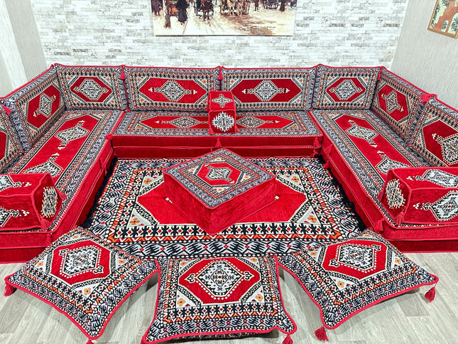 Arabische Majlis Sofa, U förmiges orientalisches Sofa Set, Majlis-Sitzmöbel, Bodenkissen, Türkisches