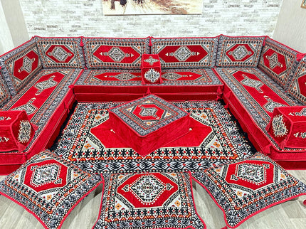 Arabische Majlis Sofa, U förmiges orientalisches Sofa Set, Majlis-Sitzmöbel, Bodenkissen, Türkisches