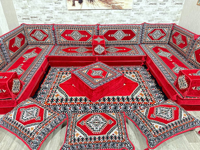 Arabische Majlis Sofa, U förmiges orientalisches Sofa Set, Majlis-Sitzmöbel, Bodenkissen, Türkisches