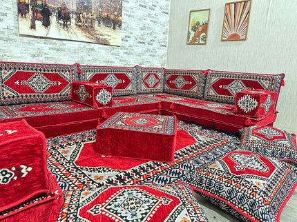 Arabische Majlis Sofa, U förmiges orientalisches Sofa Set, Majlis-Sitzmöbel, Bodenkissen, Türkisches