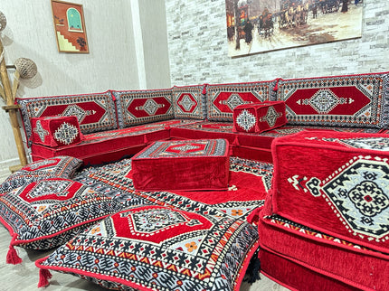 Arabische Majlis Sofa, U förmiges orientalisches Sofa Set, Majlis-Sitzmöbel, Bodenkissen, Türkisches
