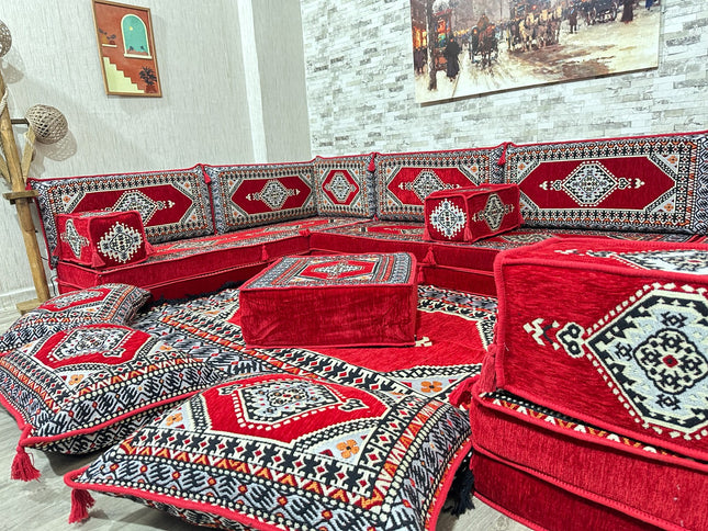 Arabische Majlis Sofa, U förmiges orientalisches Sofa Set, Majlis-Sitzmöbel, Bodenkissen, Türkisches