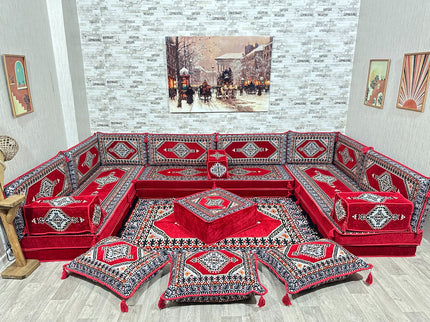 Arabische Majlis Sofa, U förmiges orientalisches Sofa Set, Majlis-Sitzmöbel, Bodenkissen, Türkisches