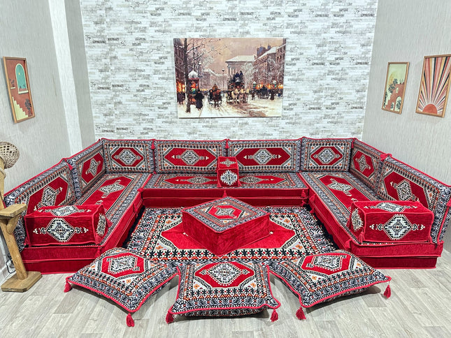 Arabische Majlis Sofa, U förmiges orientalisches Sofa Set, Majlis-Sitzmöbel, Bodenkissen, Türkisches