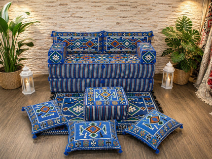 Orientalisches Sofa mit Bettfunktion | 11-teilig | Kilim-Stoff