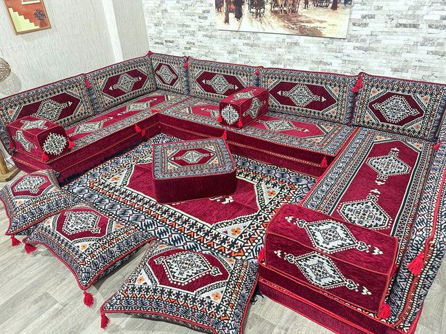 U förmiges orientalisches Sofa Set, Majlis-Sitzmöbel, Arabische Majlis, Bodenkissen, Türkisches Bode