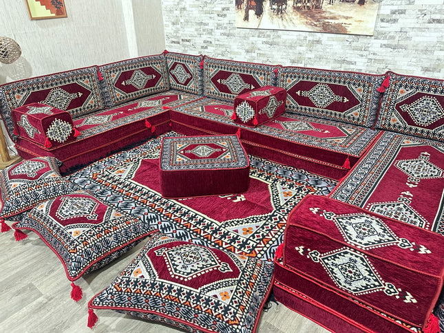 U förmiges orientalisches Sofa Set, Majlis-Sitzmöbel, Arabische Majlis, Bodenkissen, Türkisches Bode