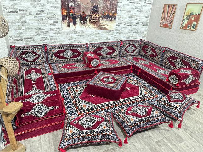 U förmiges orientalisches Sofa Set, Majlis-Sitzmöbel, Arabische Majlis, Bodenkissen, Türkisches Bode
