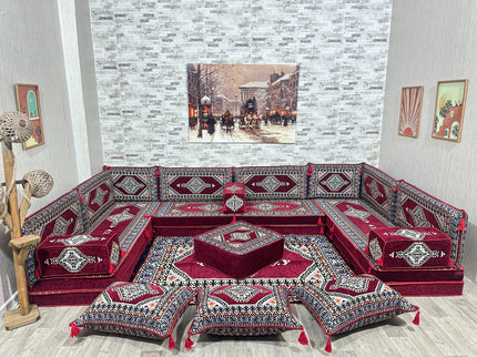 U förmiges orientalisches Sofa Set, Majlis-Sitzmöbel, Arabische Majlis, Bodenkissen, Türkisches Bode