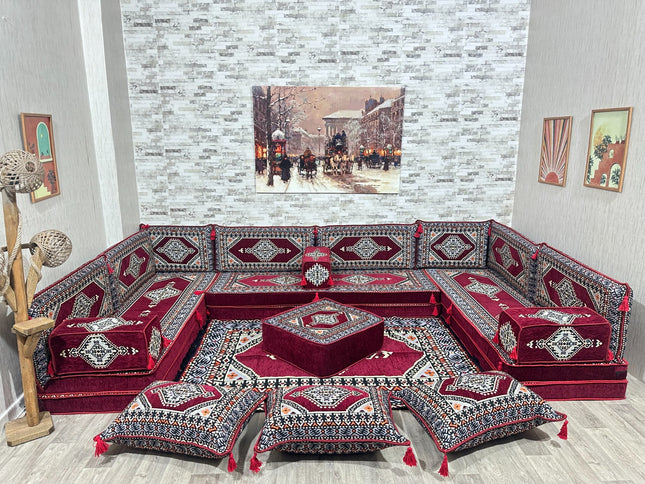 U förmiges orientalisches Sofa Set, Majlis-Sitzmöbel, Arabische Majlis, Bodenkissen, Türkisches Bode