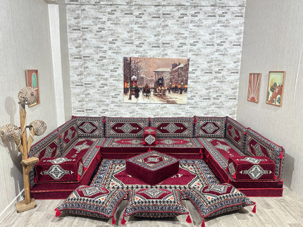 U förmiges orientalisches Sofa Set, Majlis-Sitzmöbel, Arabische Majlis, Bodenkissen, Türkisches Bode
