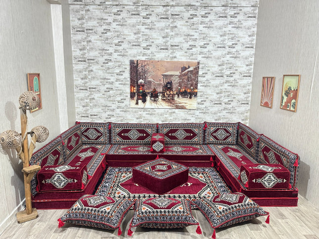 U förmiges orientalisches Sofa Set, Majlis-Sitzmöbel, Arabische Majlis, Bodenkissen, Türkisches Bode
