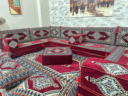 U förmiges orientalisches Sofa Set, Majlis-Sitzmöbel, Arabische Majlis, Bodenkissen, Türkisches Bode