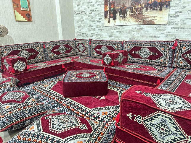 U förmiges orientalisches Sofa Set, Majlis-Sitzmöbel, Arabische Majlis, Bodenkissen, Türkisches Bode