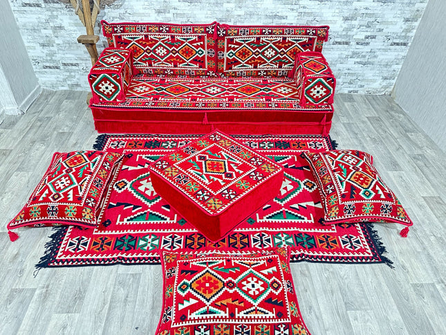 Orientalisches Sofa Set, Majlis-Sitzmöbel, Bodenkissen, Arabische Majlis, Türkisches Boden Sitzset