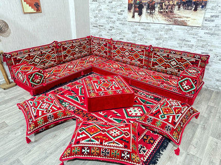 L förmiges orientalisches Sofa Set, Majlis-Sitzmöbel, Bodenkissen, Arabische Majlis, Türkisches Bode