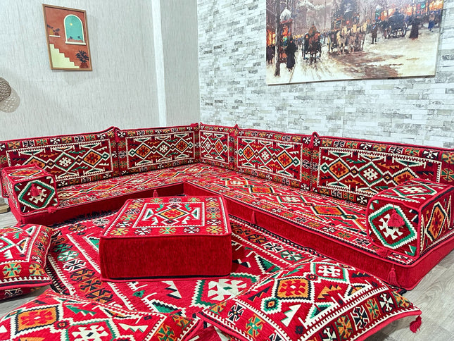 L förmiges orientalisches Sofa Set, Majlis-Sitzmöbel, Bodenkissen, Arabische Majlis, Türkisches Bode