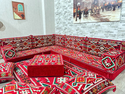 L förmiges orientalisches Sofa Set, Majlis-Sitzmöbel, Bodenkissen, Arabische Majlis, Türkisches Bode