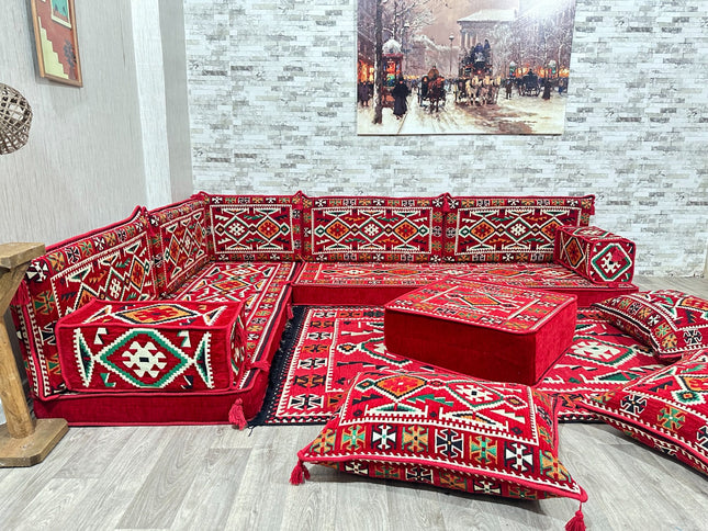 L förmiges orientalisches Sofa Set, Majlis-Sitzmöbel, Bodenkissen, Arabische Majlis, Türkisches Bode