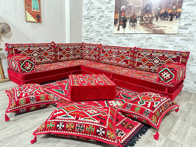 L förmiges orientalisches Sofa Set, Majlis-Sitzmöbel, Bodenkissen, Arabische Majlis, Türkisches Bode