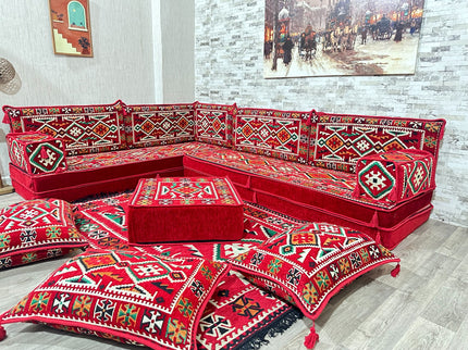 L förmiges orientalisches Sofa Set, Majlis-Sitzmöbel, Bodenkissen, Arabische Majlis, Türkisches Bode