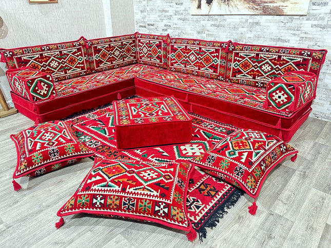 L förmiges orientalisches Sofa Set, Majlis-Sitzmöbel, Bodenkissen, Arabische Majlis, Türkisches Bode