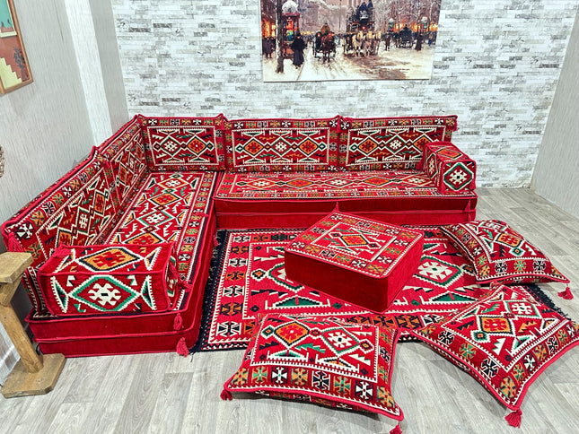 L förmiges orientalisches Sofa Set, Majlis-Sitzmöbel, Bodenkissen, Arabische Majlis, Türkisches Bode
