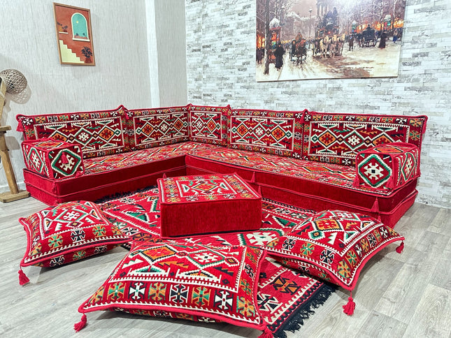L förmiges orientalisches Sofa Set, Majlis-Sitzmöbel, Bodenkissen, Arabische Majlis, Türkisches Bode