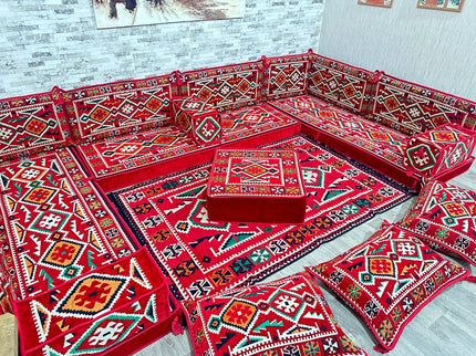 U förmiges orientalisches Sofa Set, Majlis-Sitzmöbel, Arabische Majlis, Bodenkissen, Türkisches Bode