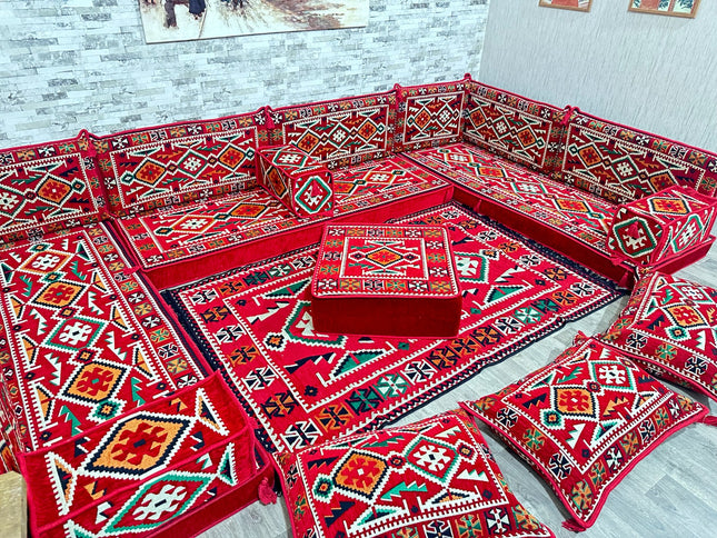 U förmiges orientalisches Sofa Set, Majlis-Sitzmöbel, Arabische Majlis, Bodenkissen, Türkisches Bode