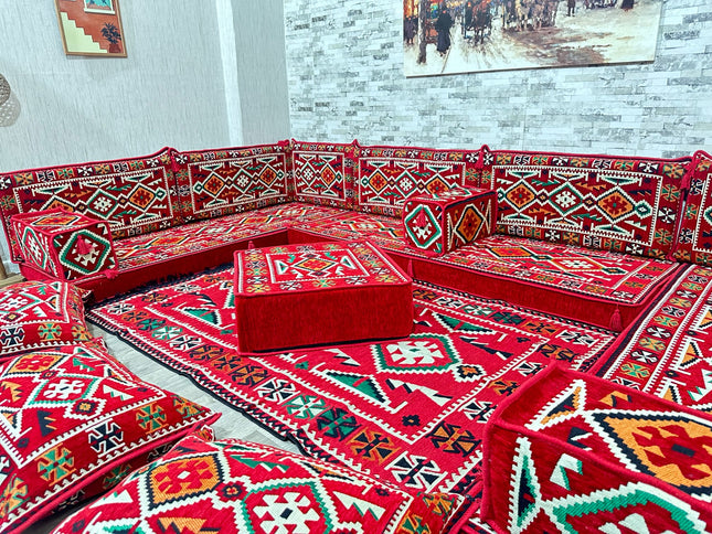 U förmiges orientalisches Sofa Set, Majlis-Sitzmöbel, Arabische Majlis, Bodenkissen, Türkisches Bode