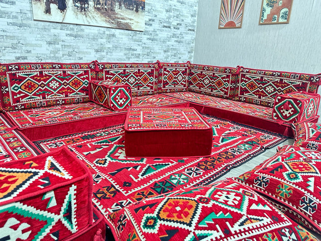 U förmiges orientalisches Sofa Set, Majlis-Sitzmöbel, Arabische Majlis, Bodenkissen, Türkisches Bode