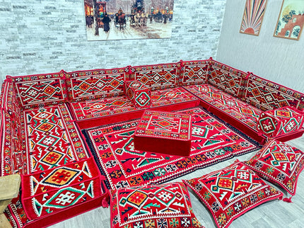 U förmiges orientalisches Sofa Set, Majlis-Sitzmöbel, Arabische Majlis, Bodenkissen, Türkisches Bode