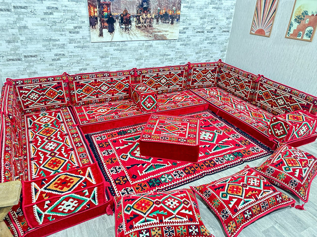 U förmiges orientalisches Sofa Set, Majlis-Sitzmöbel, Arabische Majlis, Bodenkissen, Türkisches Bode