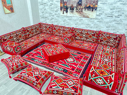 U förmiges orientalisches Sofa Set, Majlis-Sitzmöbel, Arabische Majlis, Bodenkissen, Türkisches Bode