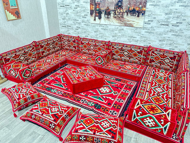 U förmiges orientalisches Sofa Set, Majlis-Sitzmöbel, Arabische Majlis, Bodenkissen, Türkisches Bode