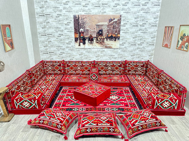 U förmiges orientalisches Sofa Set, Majlis-Sitzmöbel, Arabische Majlis, Bodenkissen, Türkisches Bode