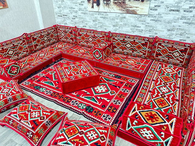 U förmiges orientalisches Sofa Set, Majlis-Sitzmöbel, Arabische Majlis, Bodenkissen, Türkisches Bode