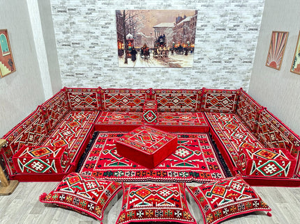 U förmiges orientalisches Sofa Set, Majlis-Sitzmöbel, Arabische Majlis, Bodenkissen, Türkisches Bode