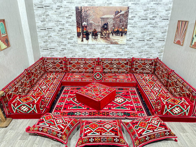 U förmiges orientalisches Sofa Set, Majlis-Sitzmöbel, Arabische Majlis, Bodenkissen, Türkisches Bode