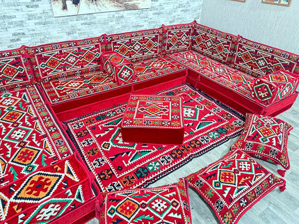 U förmiges orientalisches Sofa Set, Majlis-Sitzmöbel, Arabische Majlis, Bodenkissen, Türkisches Bode