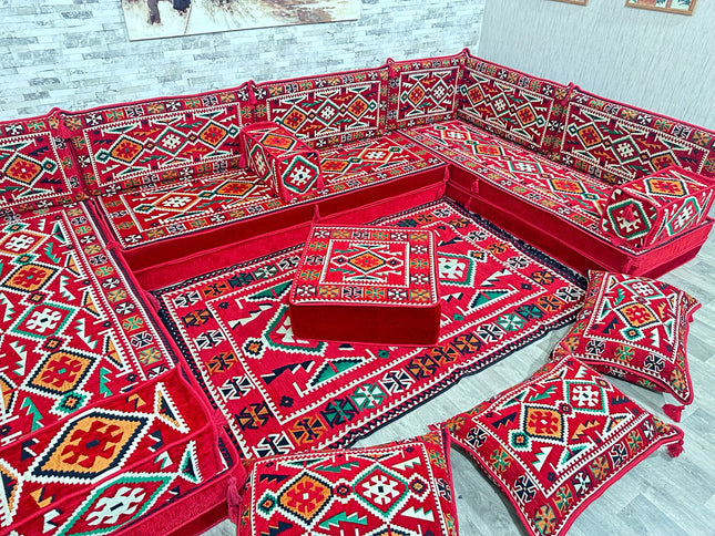 U förmiges orientalisches Sofa Set, Majlis-Sitzmöbel, Arabische Majlis, Bodenkissen, Türkisches Bode