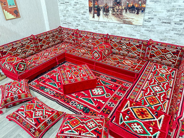 U förmiges orientalisches Sofa Set, Majlis-Sitzmöbel, Arabische Majlis, Bodenkissen, Türkisches Bode