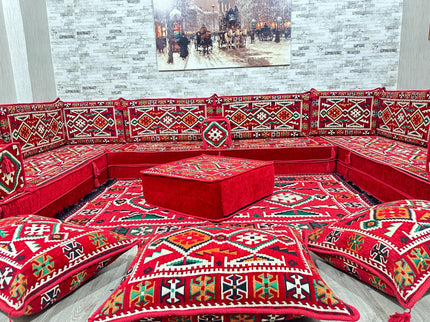 U förmiges orientalisches Sofa Set, Majlis-Sitzmöbel, Arabische Majlis, Bodenkissen, Türkisches Bode