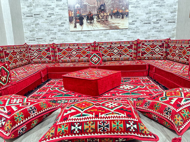 U förmiges orientalisches Sofa Set, Majlis-Sitzmöbel, Arabische Majlis, Bodenkissen, Türkisches Bode