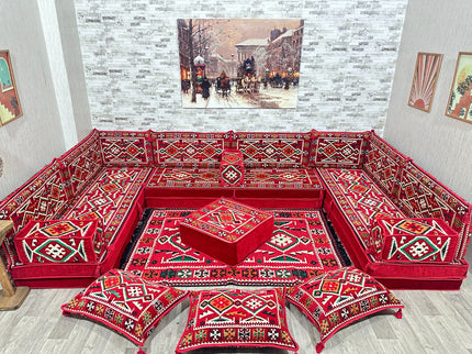 U förmiges orientalisches Sofa Set, Majlis-Sitzmöbel, Arabische Majlis, Bodenkissen, Türkisches Bode